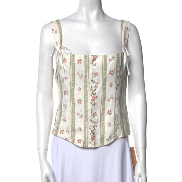 Reformation Minton Linen White and Pink Floral Blouse - Picture 3 of 7